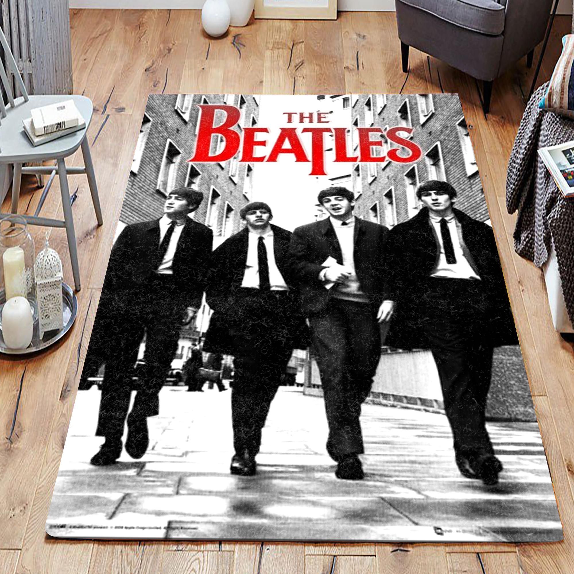 The Beatles In Black And White Suits Full Body Vintage Living Room Area Rug, Living Room Rug, Christmas Gift US Decor - Indoor Outdoor Rugs