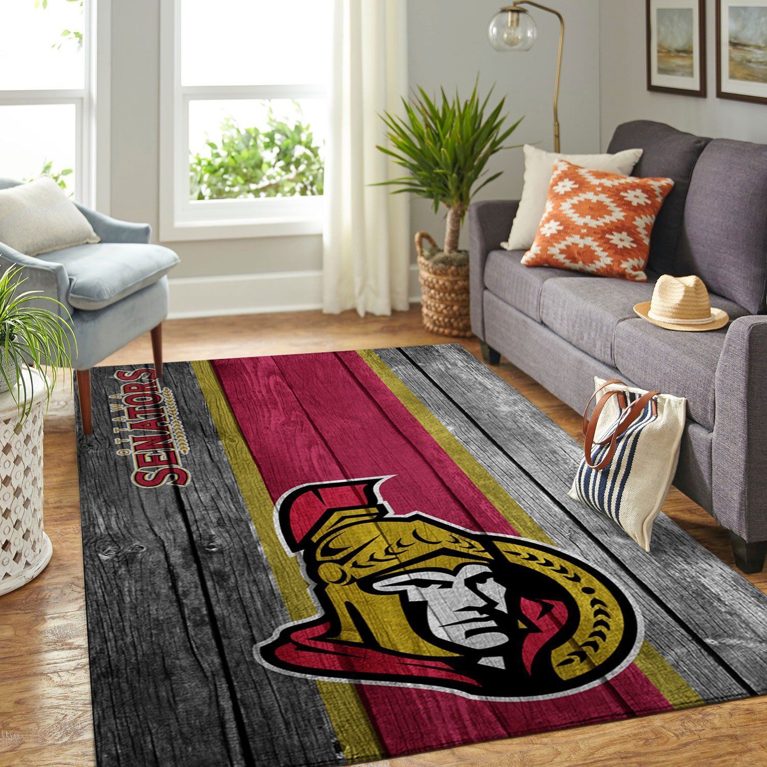 Ottawa Senators Nhl Team Logo Wooden Style Nice Gift Home Decor Rectangle Area Rug - Indoor Outdoor Rugs