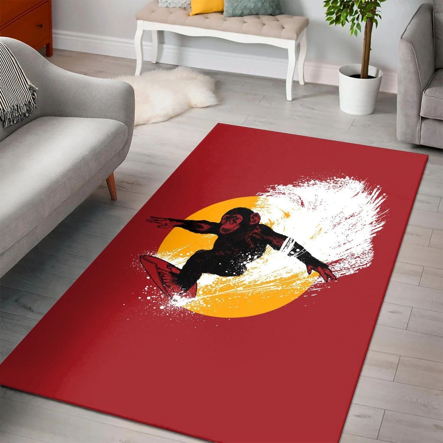 Chimp Surf Carpet Living Room, Christmas Gift, Floor Decor Home Decor - Indoor Outdoor Rugs