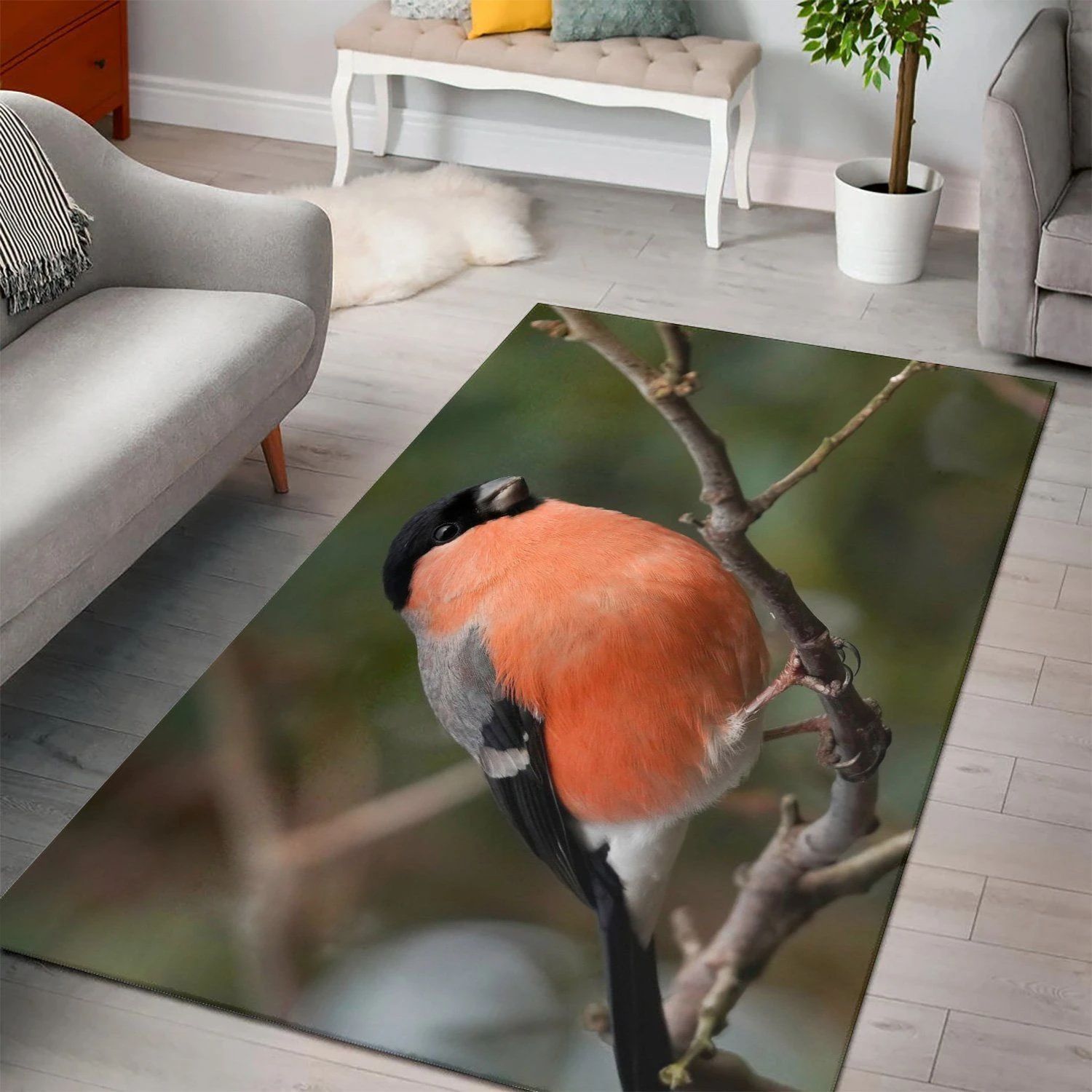 Birds Bullfinch Branch Carpet Living Room, Room Rugs, Floor Decor Home Decor - Indoor Outdoor Rugs