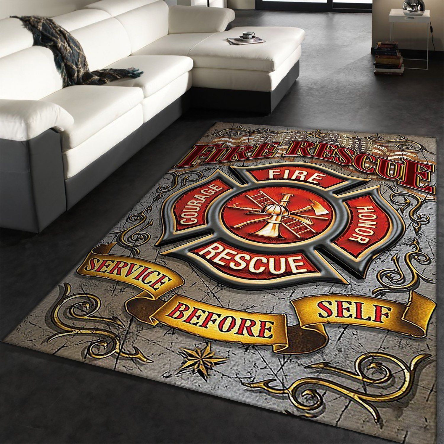 Fire Rescue Firefighter Rectangle Area Rug Floor Decor The US Decor - Indoor Outdoor Rugs