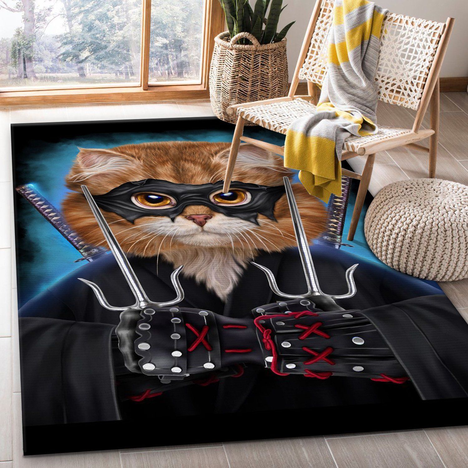 Ninja Cat Japanese Warrior Area Rug Carpet Living room and bedroom Rug Family Gift US Decor - Indoor Outdoor Rugs