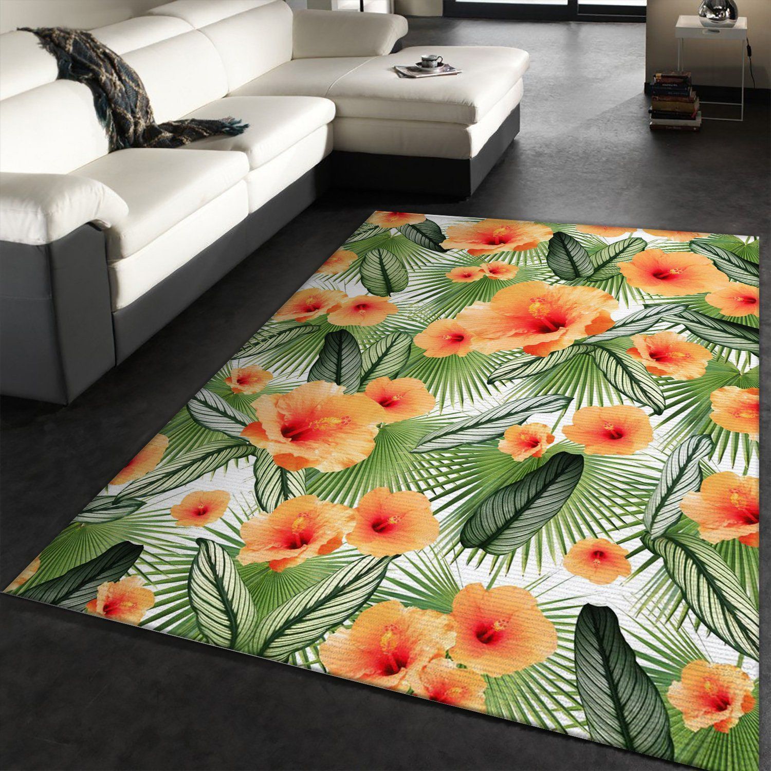 Hibiscus Calathea Palm 3 Area Rug Carpet, Living room and bedroom Rug, US Gift Decor - Indoor Outdoor Rugs