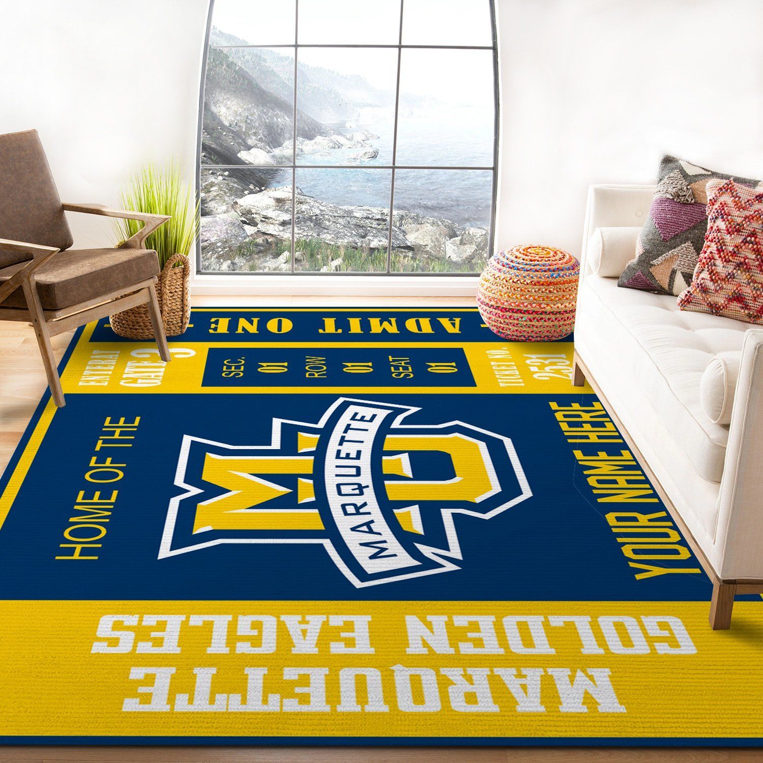 Marquette Golden Eagles Ncaa Customizable Rug For Gift, Living Room Rug - Floor US Decor - Indoor Outdoor Rugs