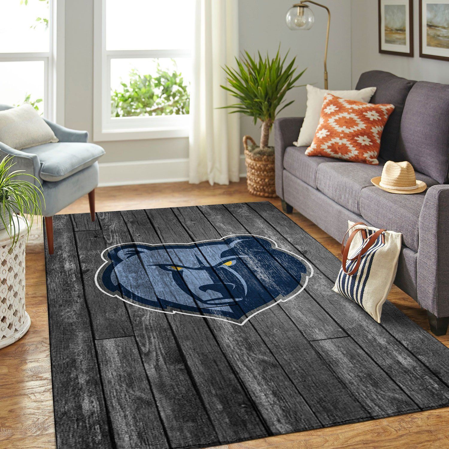 Memphis Grizzlies Nba Team Logo Grey Wooden Style Nice Gift Home Decor Rectangle Area Rug - Indoor Outdoor Rugs