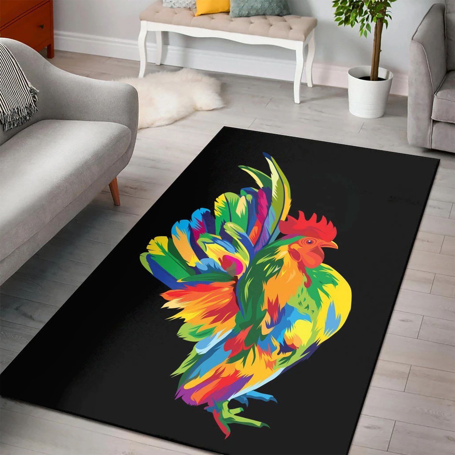 Chicken Serama Pop Art  Living Room Area Rug, Room Decor, Floor Decor Home Decor - Indoor Outdoor Rugs