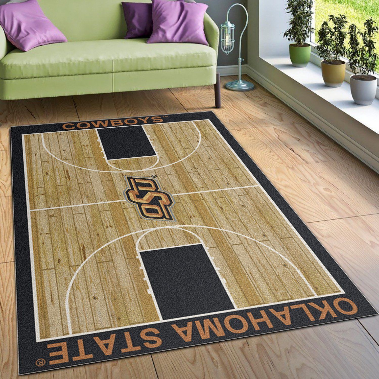 College Home Court Oklahoma State Basketball Team Logo Area Rug, Kitchen Rug, US Gift Decor - Indoor Outdoor Rugs