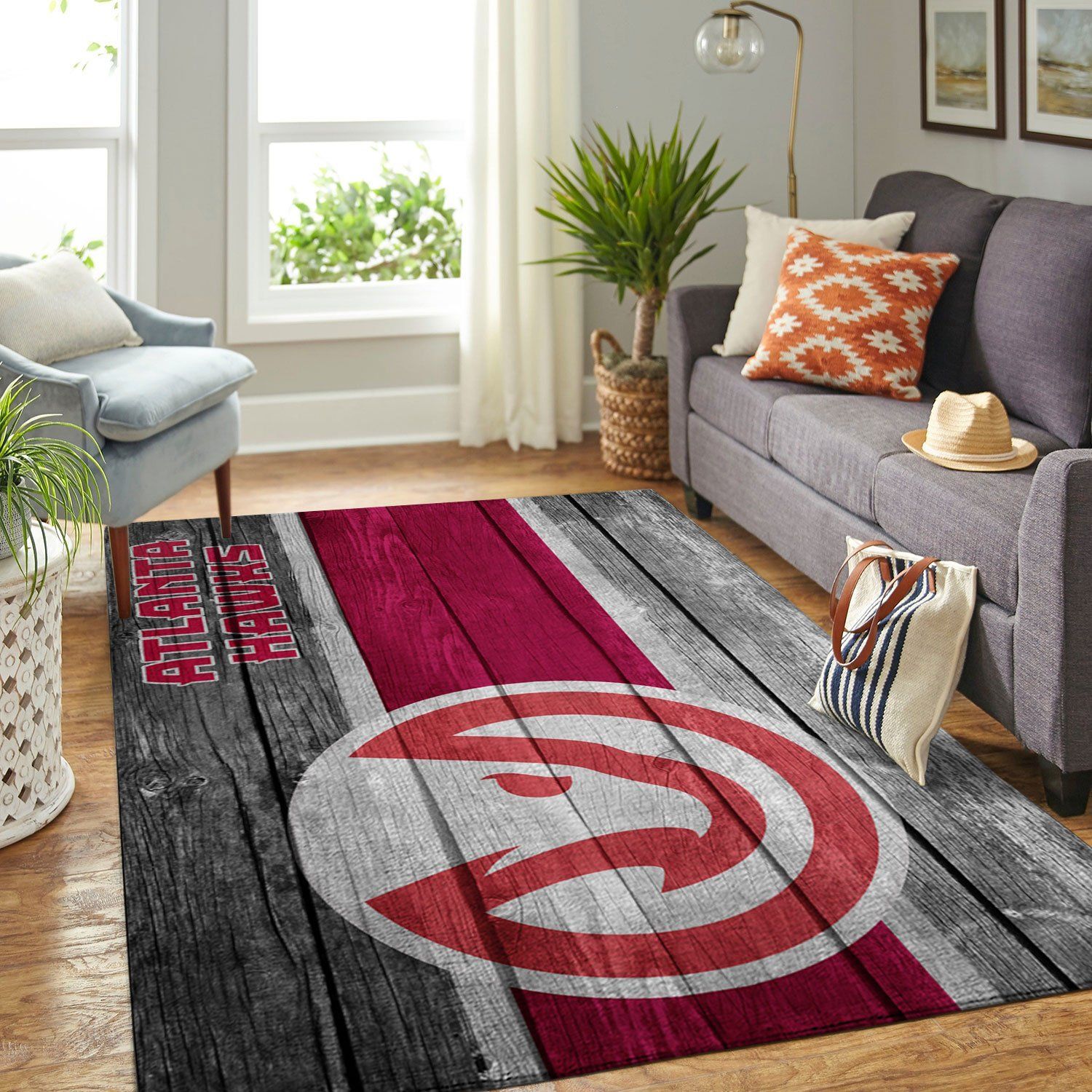 Atlanta Hawks Nba Team Logo Wooden Style Nice Gift Home Decor Rectangle Area Rug - Indoor Outdoor Rugs