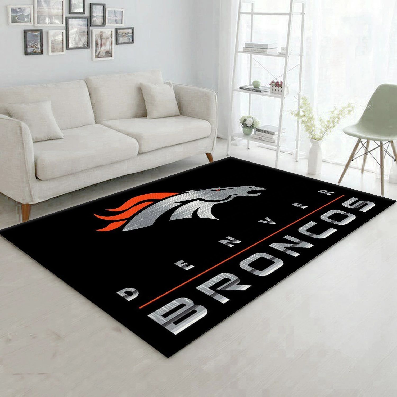 Denver Broncos Imperial Chrome Rug NFL Area Rug Carpet, Bedroom, Home Decor Floor Decor - Indoor Outdoor Rugs