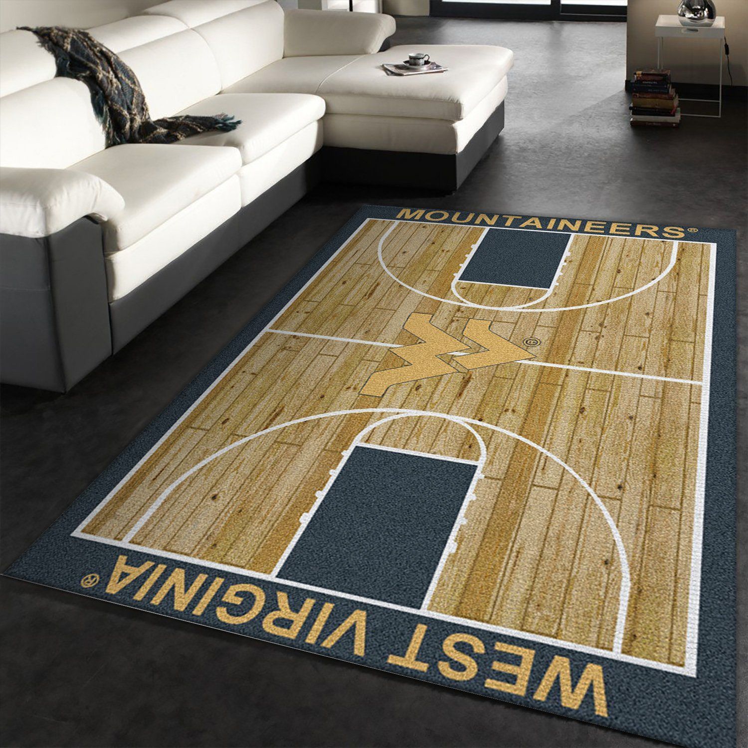 College Home Court West Virginia Basketball Team Logo Area Rug, Living Room Rug, Home Decor Floor Decor - Indoor Outdoor Rugs