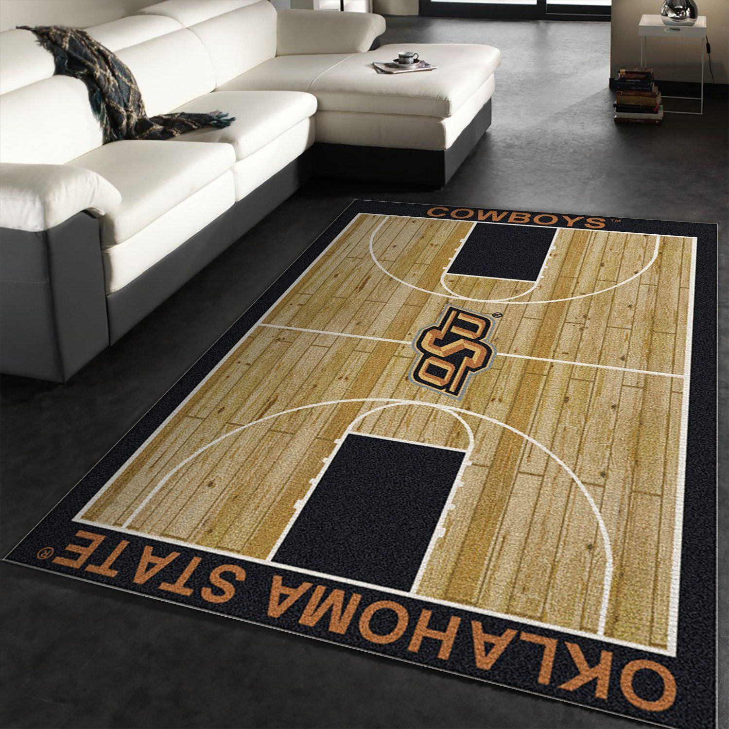 College Home Court Oklahoma State Basketball Team Logo Area Rug, Kitchen Rug, US Gift Decor - Indoor Outdoor Rugs