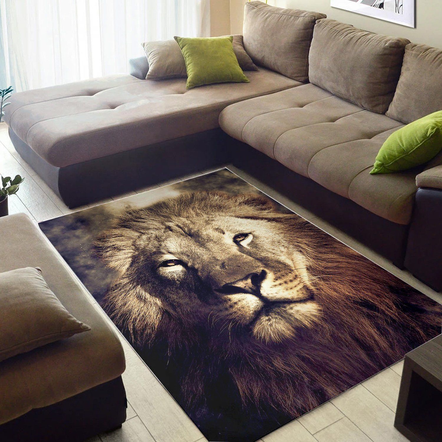 Lion Area rug Living room and bedroom Rug Family Gift - Indoor Outdoor Rugs