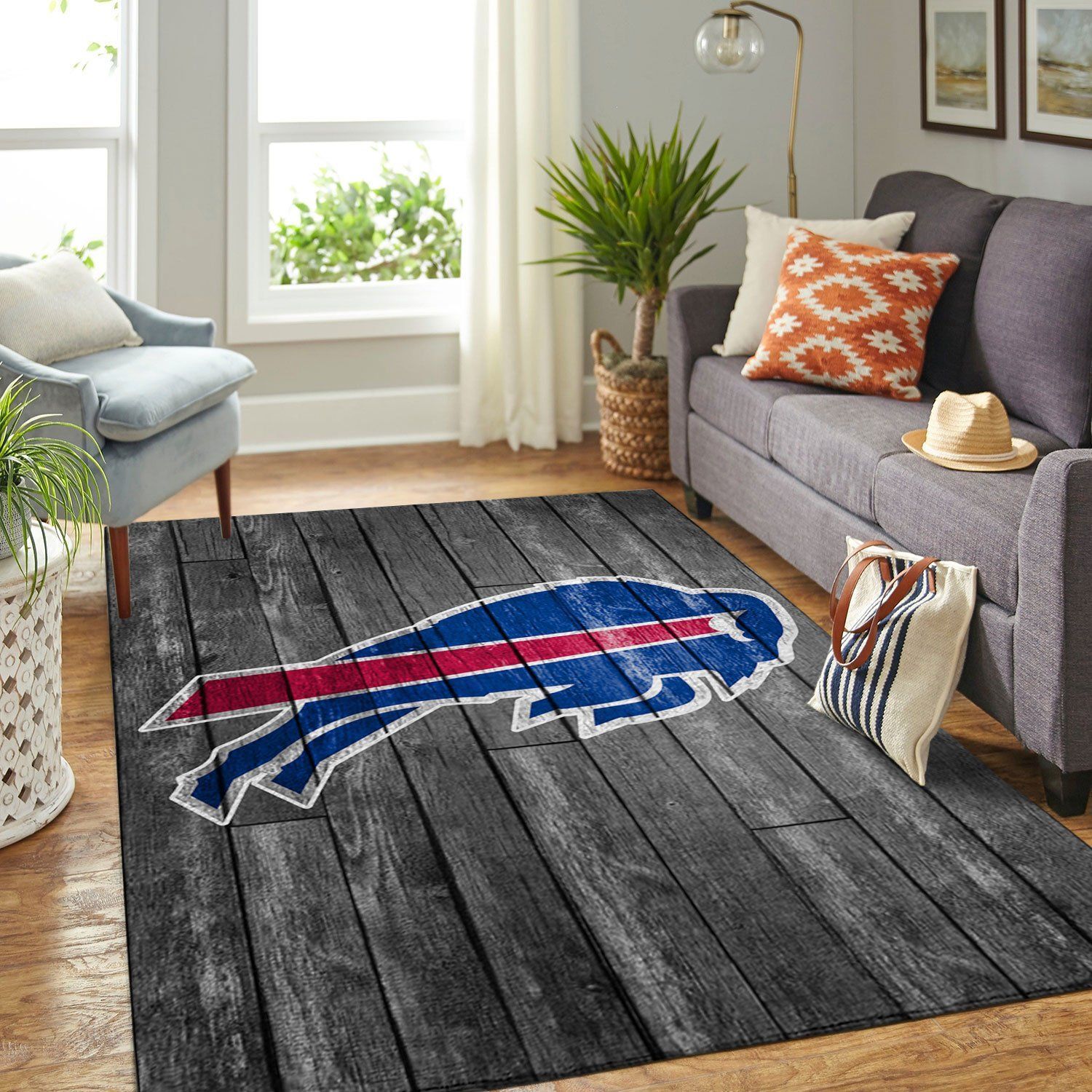 Buffalo Bills Nfl Team Logo Grey Wooden Style Style Nice Gift Home Decor Rectangle Area Rug - Indoor Outdoor Rugs