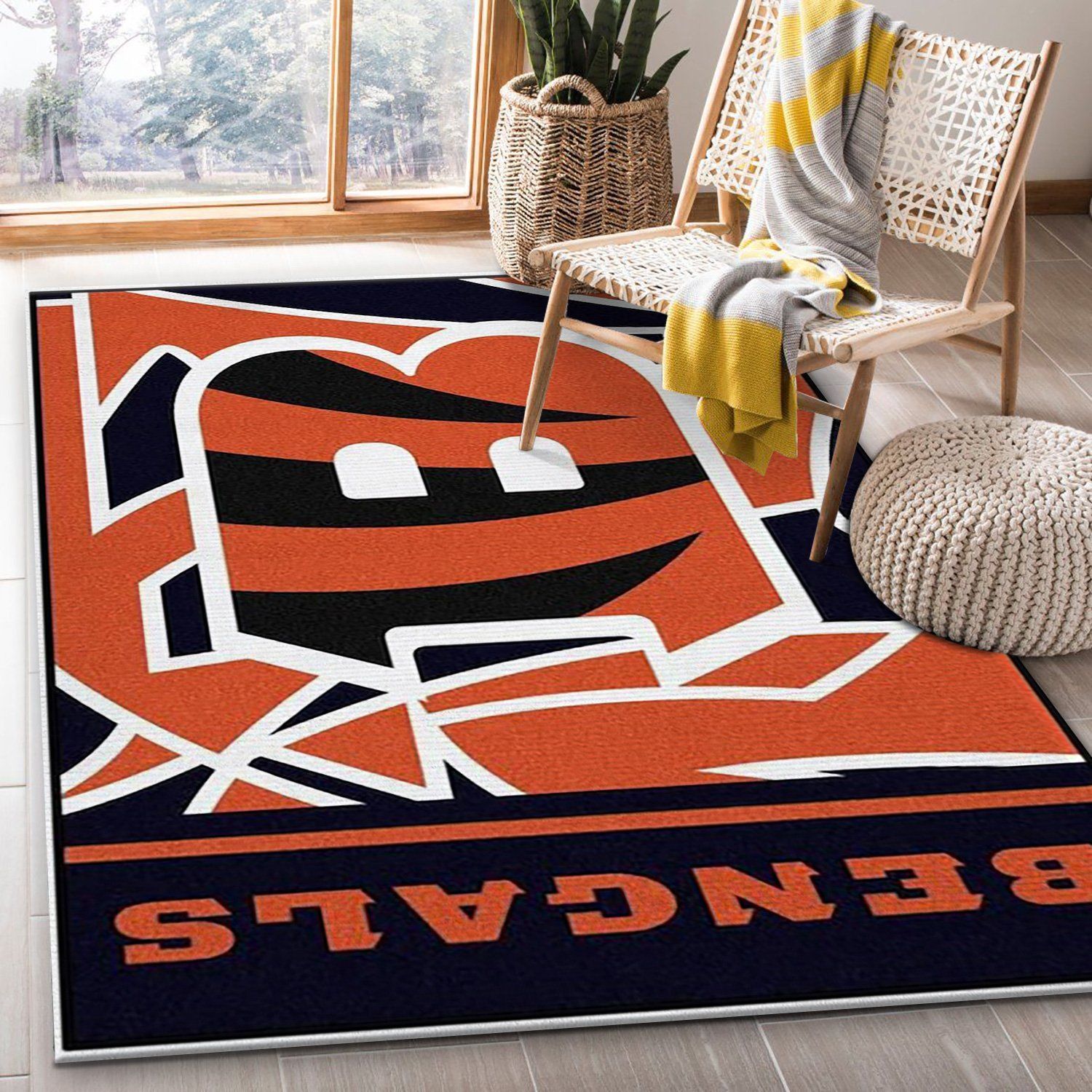 Cincinnati Bengals Nfl Logo Area Rug Carpet, Kitchen Rug, Family Gift US Decor - Indoor Outdoor Rugs