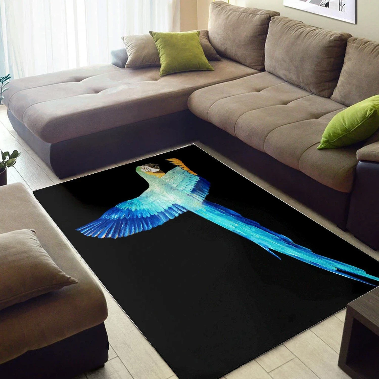 Blue Parrot  Living Room Area Rug, Room Decor, Floor Decor Home Decor - Indoor Outdoor Rugs