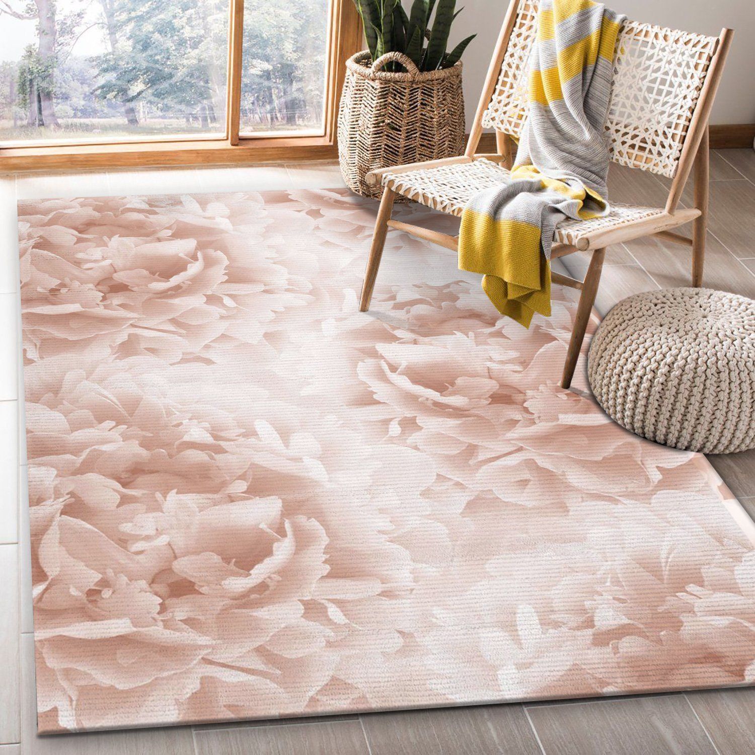 Soft Terracotta Peonies 1 Area Rug Carpet, Bedroom, Christmas Gift US Decor - Indoor Outdoor Rugs