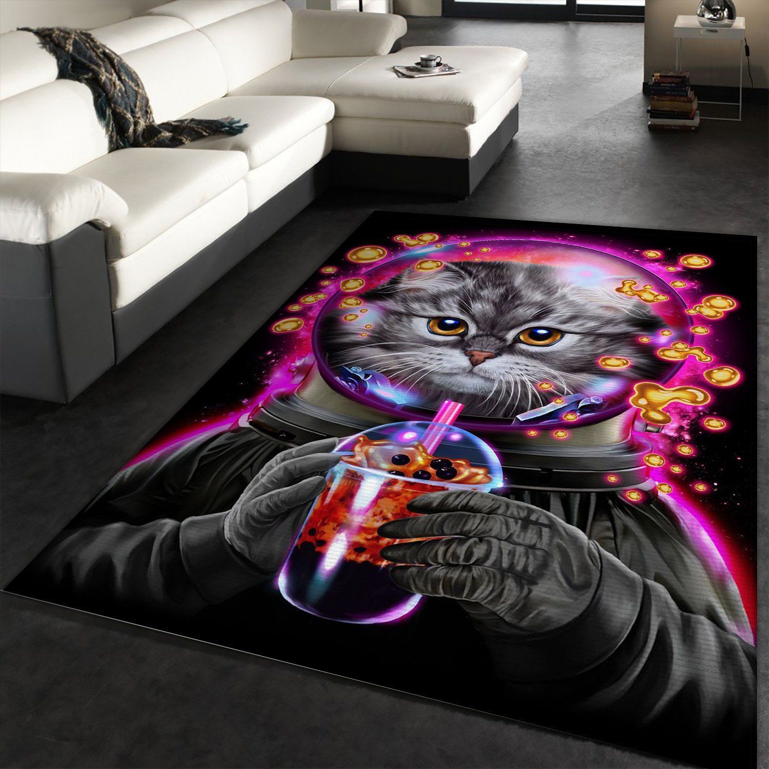 Astronaut Cat Bubble Tea Area Rug For Christmas Living Room Rug Family Gift US Decor - Indoor Outdoor Rugs