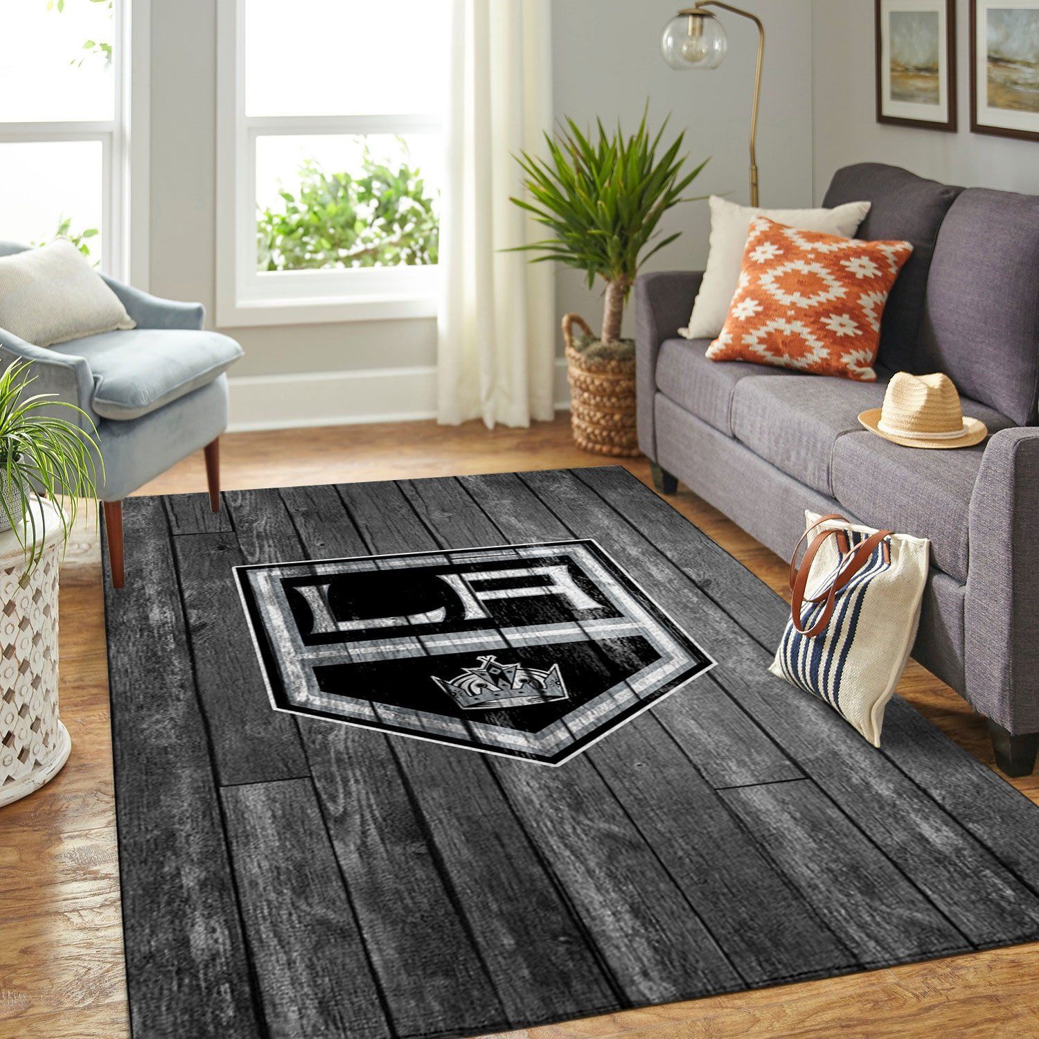 Los Angeles Kings Nhl Team Logo Grey Wooden Style Nice Gift Home Decor Rectangle Area Rug - Indoor Outdoor Rugs