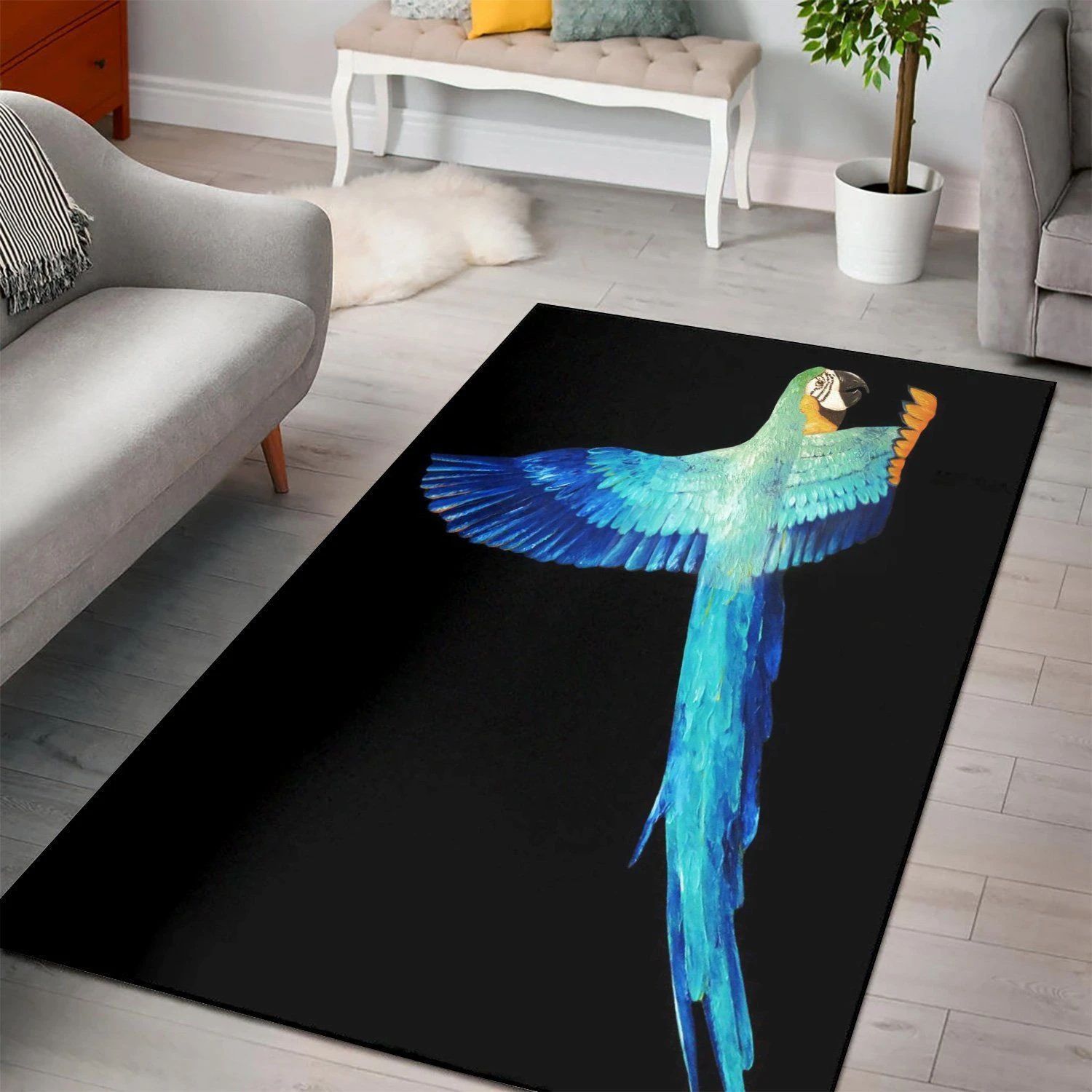 Blue Parrot  Living Room Area Rug, Room Decor, Floor Decor Home Decor - Indoor Outdoor Rugs