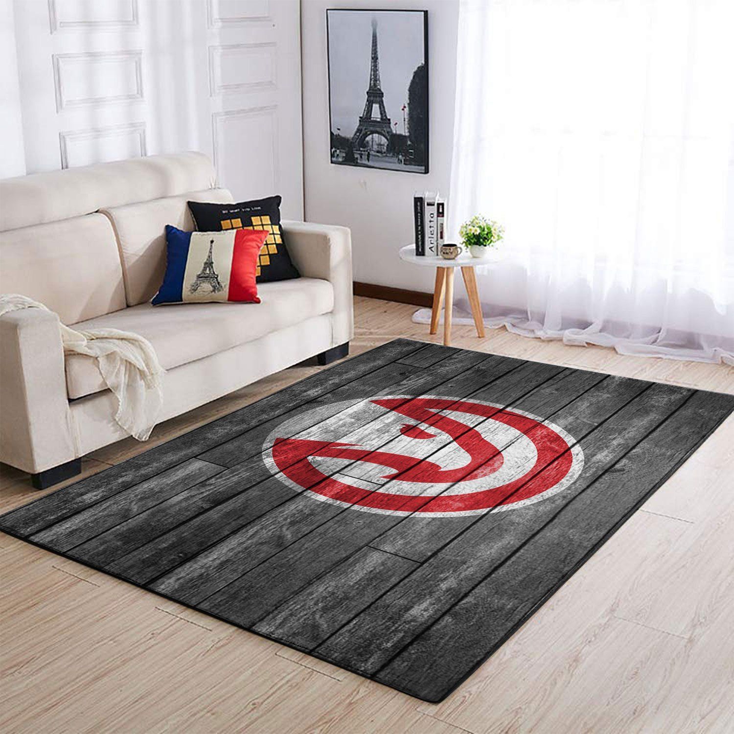 Atlanta Hawks Nba Team Logo Grey Wooden Style Nice Gift Home Decor Rectangle Area Rug - Indoor Outdoor Rugs