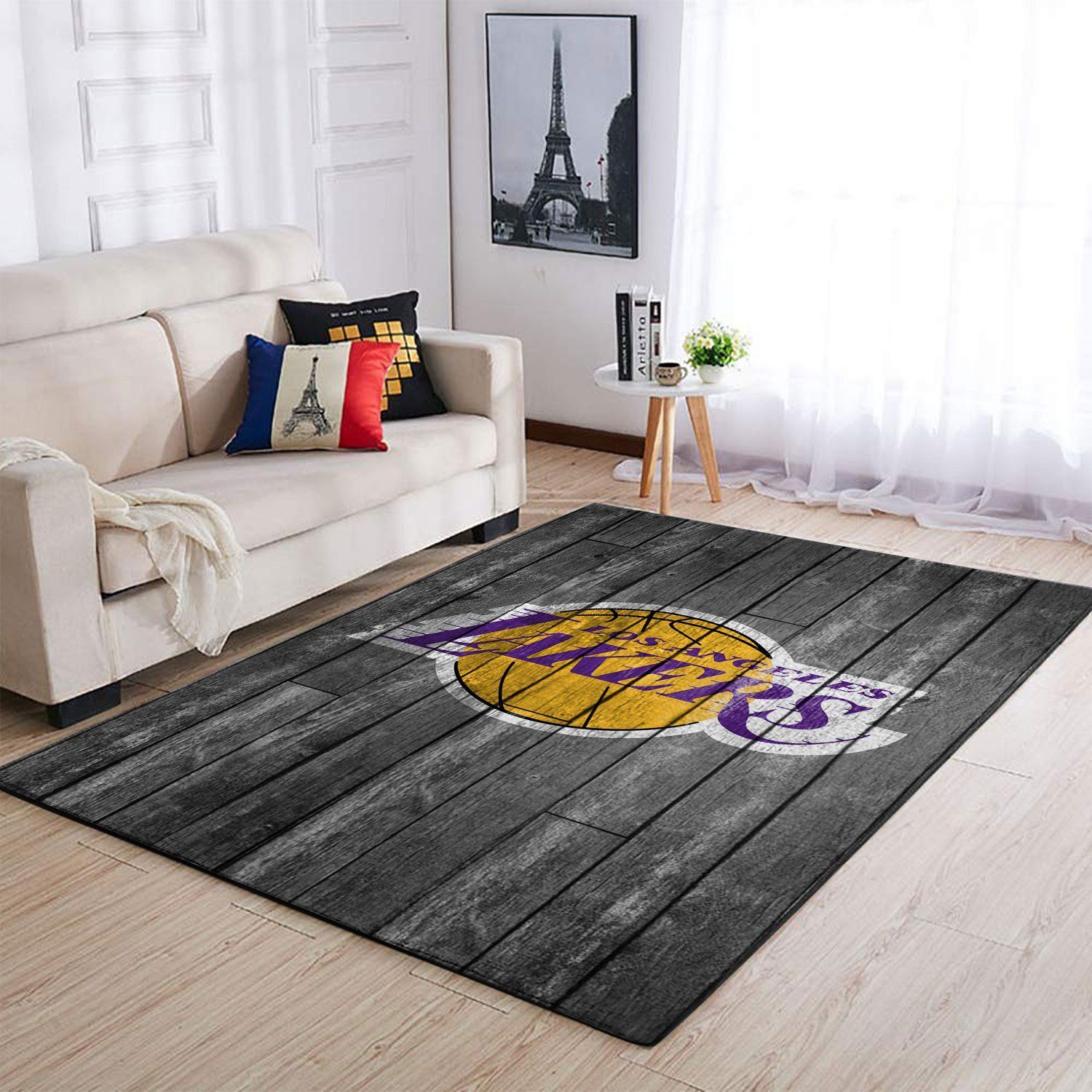 Los Angeles Lakers Nba Team Logo Grey Wooden Style Nice Gift Home Decor Rectangle Area Rug - Indoor Outdoor Rugs