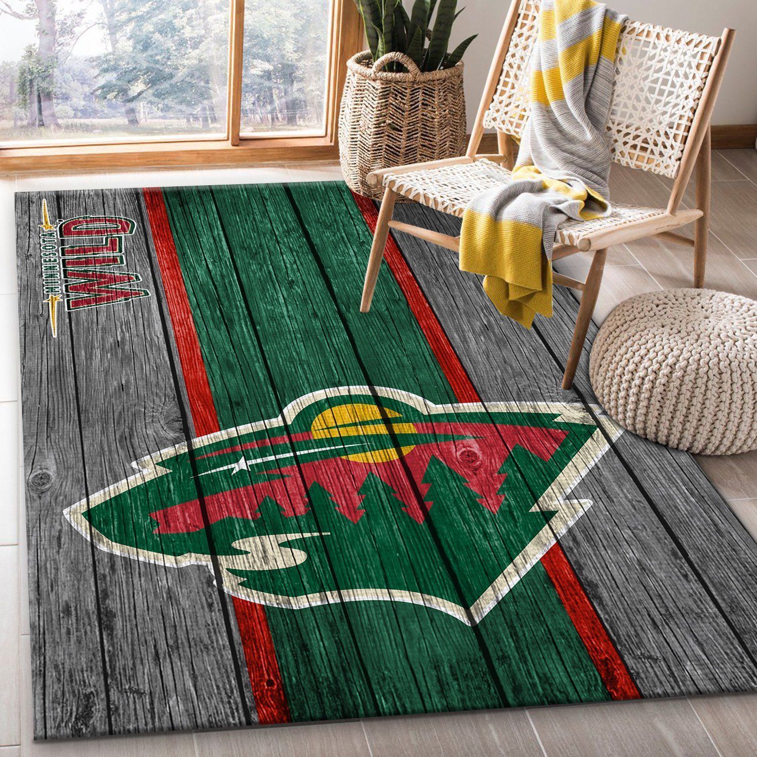 Minnesota Wild NHL Team Logo Wooden Style Nice Gift Home Decor Rectangle Area Rug - Indoor Outdoor Rugs