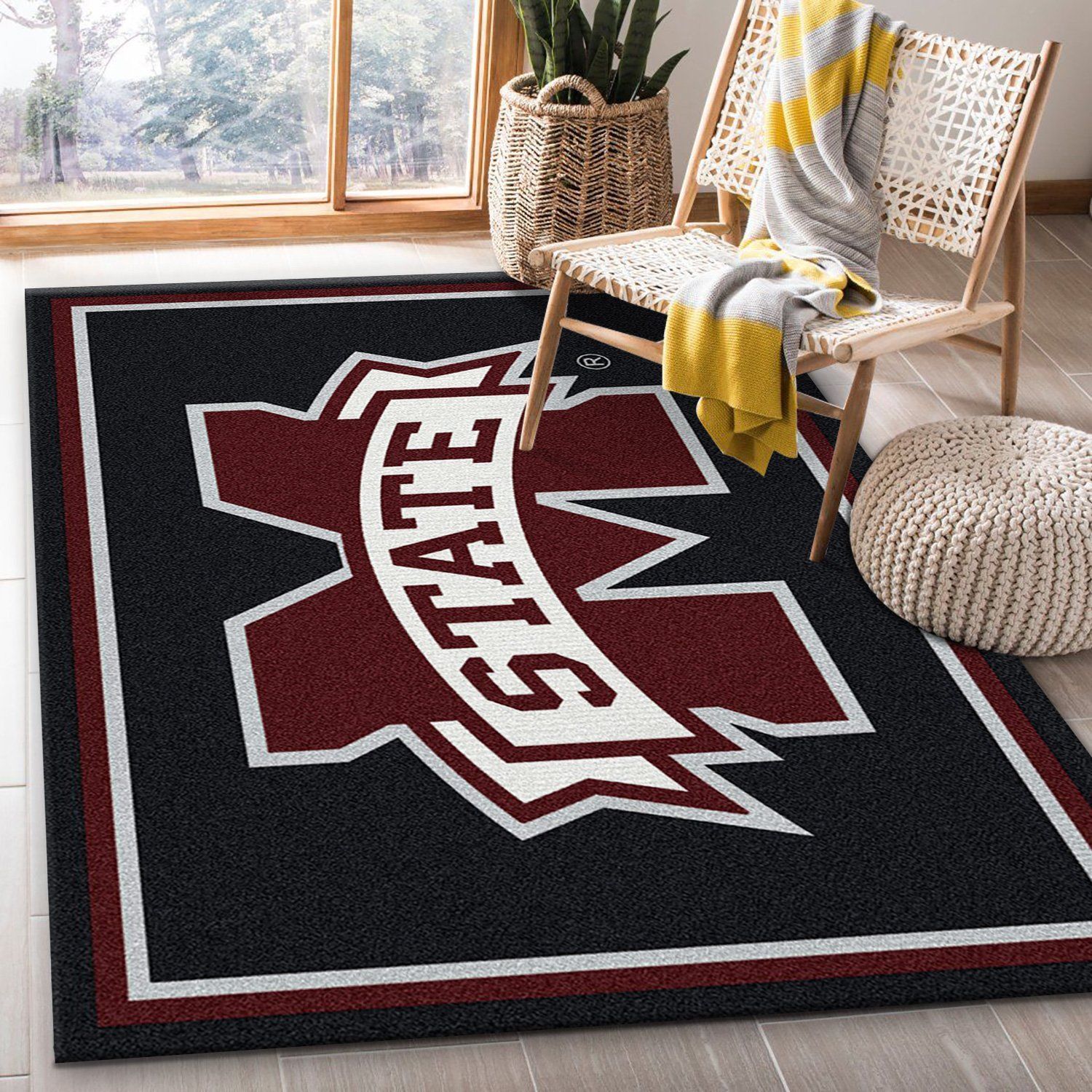 College Spirit Mississippi State Sport Area Rug Team Logo Home Decor Floor Decor - Indoor Outdoor Rugs