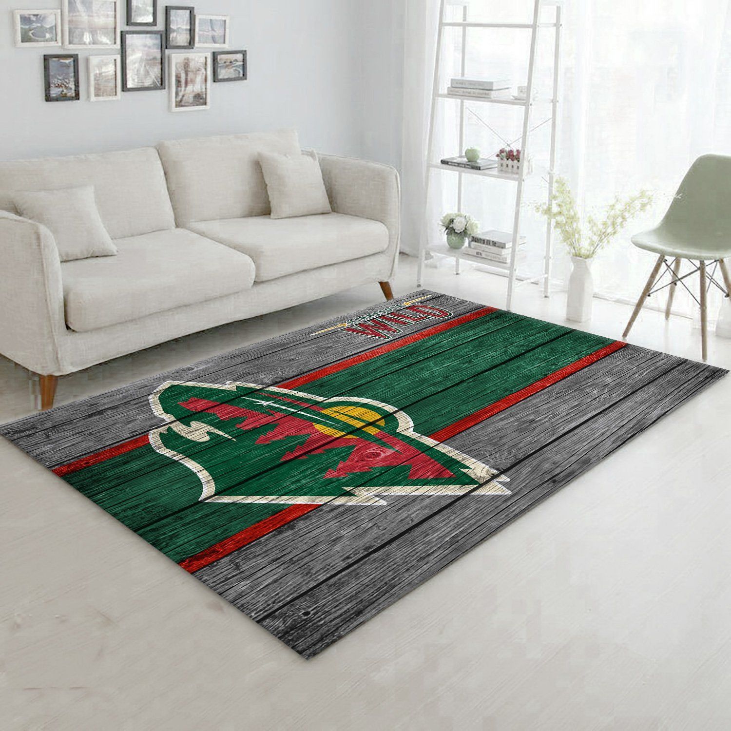 Minnesota Wild NHL Team Logo Wooden Style Nice Gift Home Decor Rectangle Area Rug - Indoor Outdoor Rugs