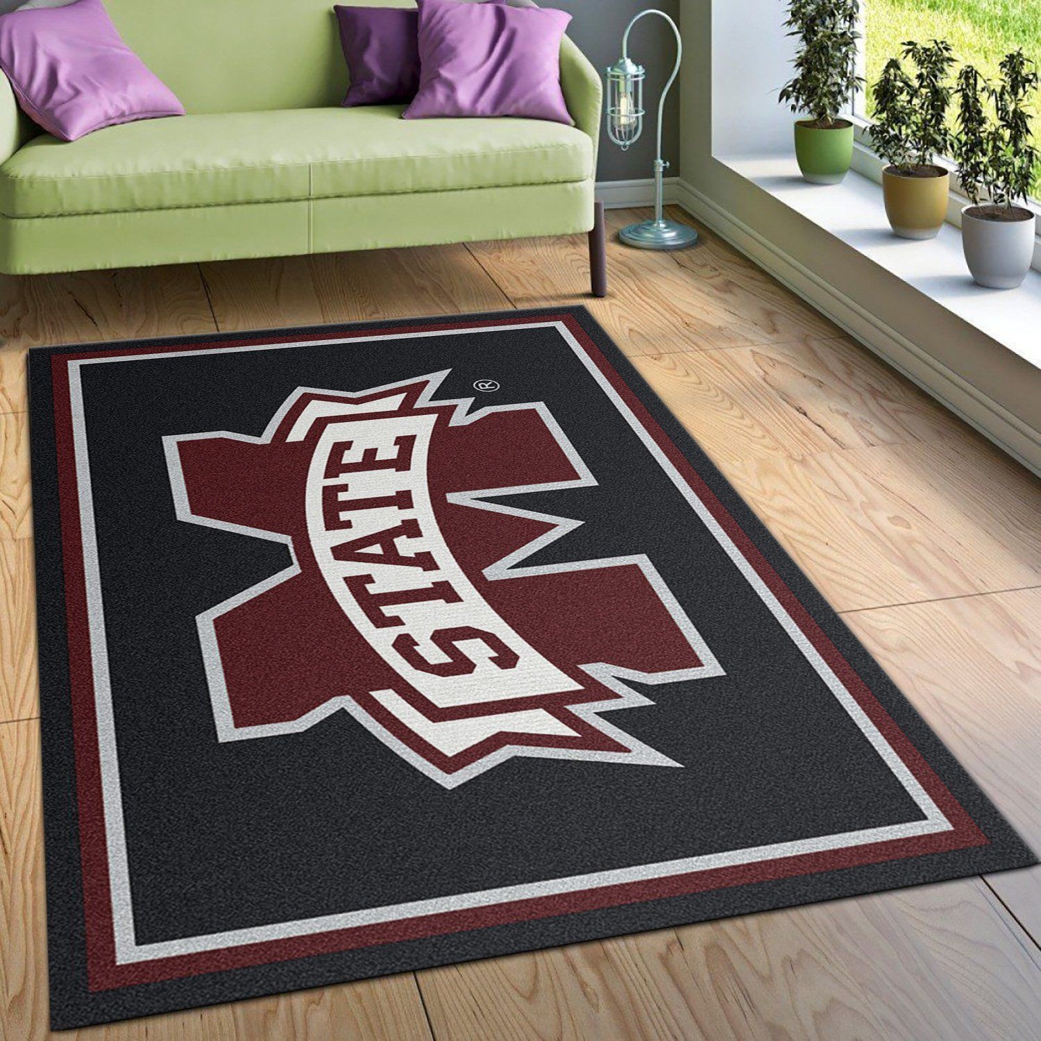 College Spirit Mississippi State Sport Area Rug Team Logo Home Decor Floor Decor - Indoor Outdoor Rugs