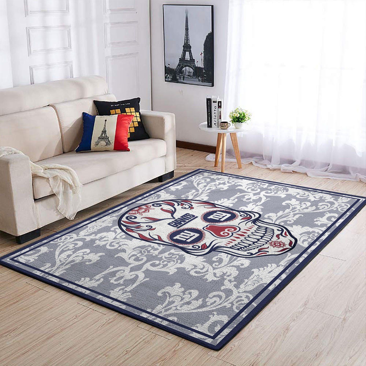 New York Giants Nfl Team Logo Skull Flower Style Nice Gift Home Decor Rectangle Area Rug - Indoor Outdoor Rugs