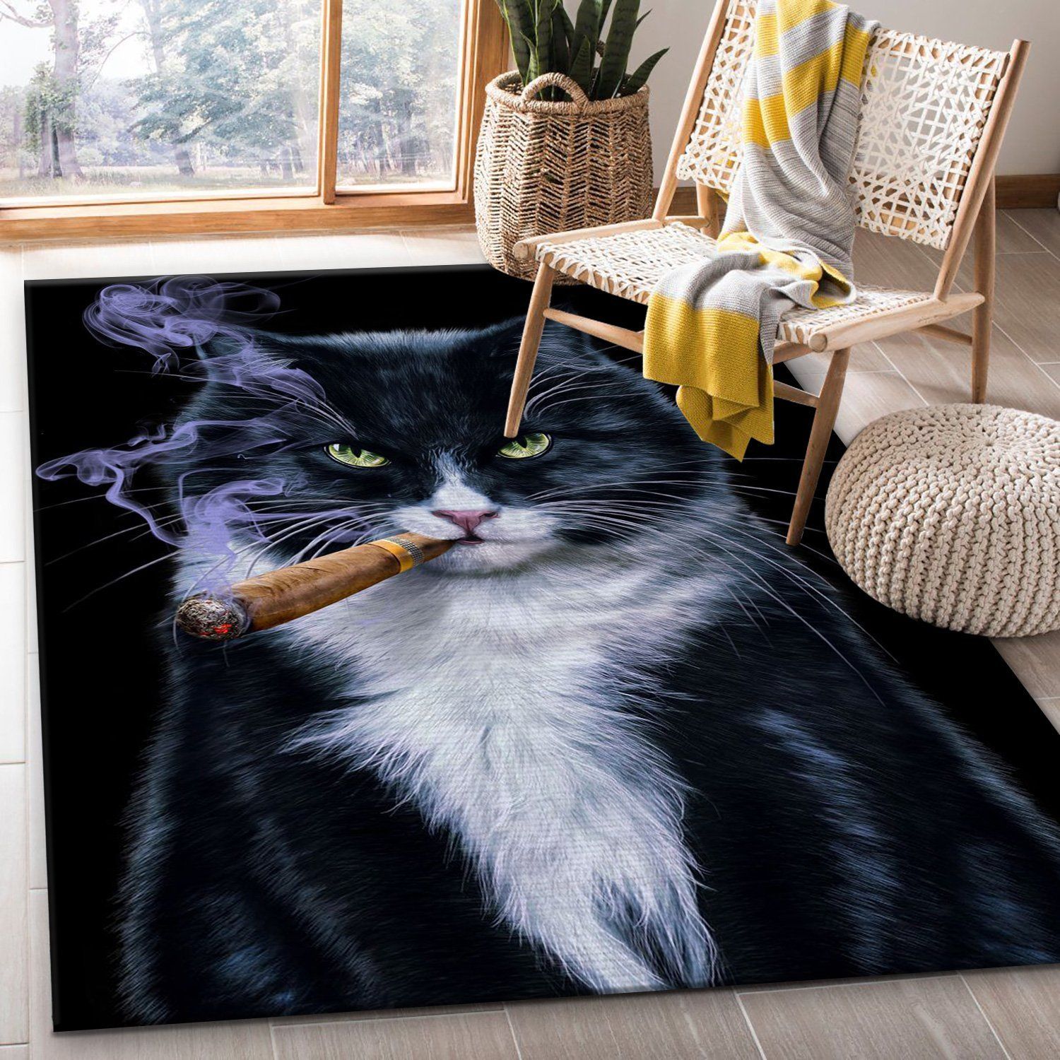 Cool Tuxedo Cat With Cigar Area Rug For Christmas Kitchen Rug Christmas Gift US Decor - Indoor Outdoor Rugs