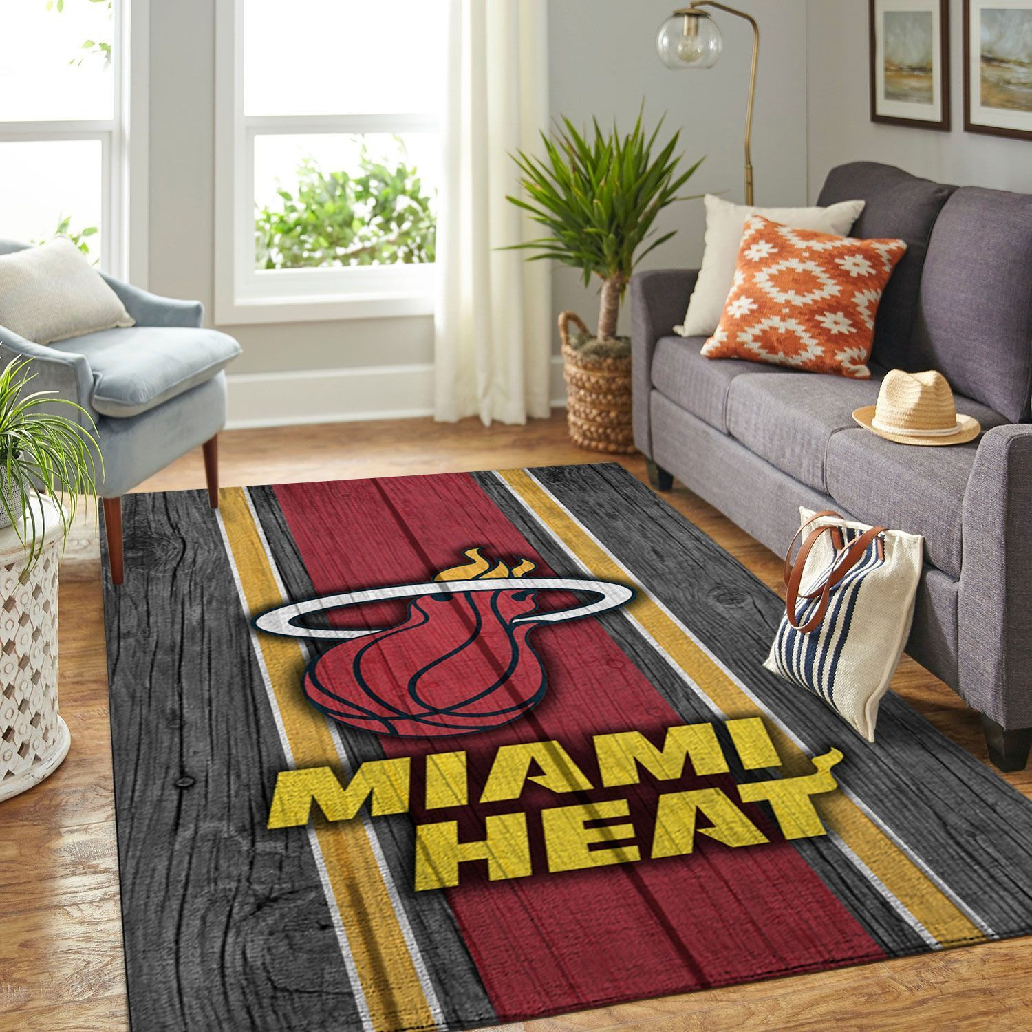 Miami Heat Nba Team Logo Wooden Style Nice Gift Home Decor Rectangle Area Rug - Indoor Outdoor Rugs