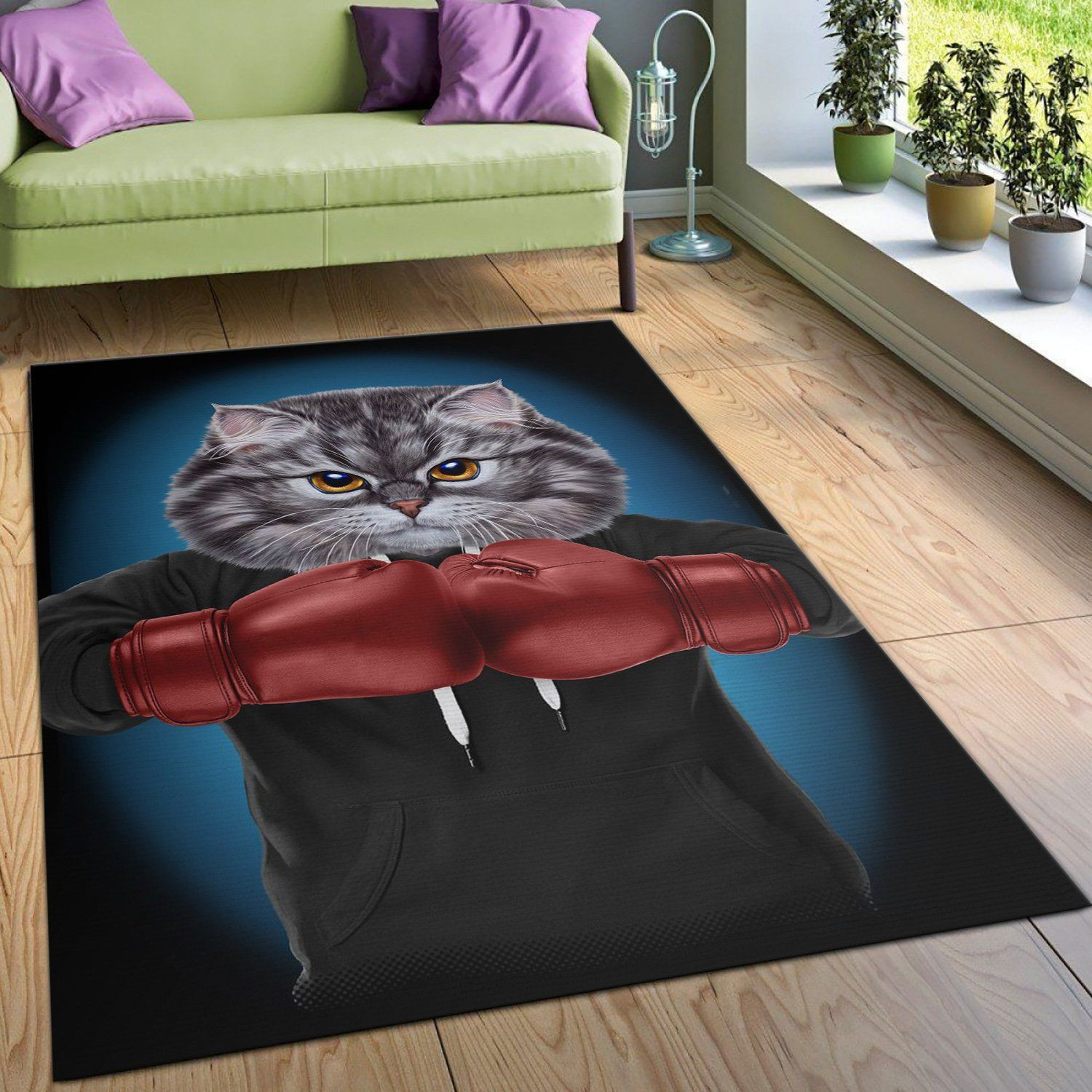 Boxer Cat Boxing Champion Area Rug Carpet Living Room Rug Home US Decor - Indoor Outdoor Rugs