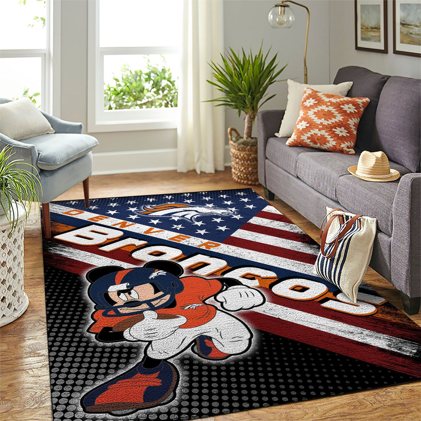 Denver Broncos Nfl Team Logo Mickey Us Style Nice Gift Home Decor Rectangle Area Rug - Indoor Outdoor Rugs