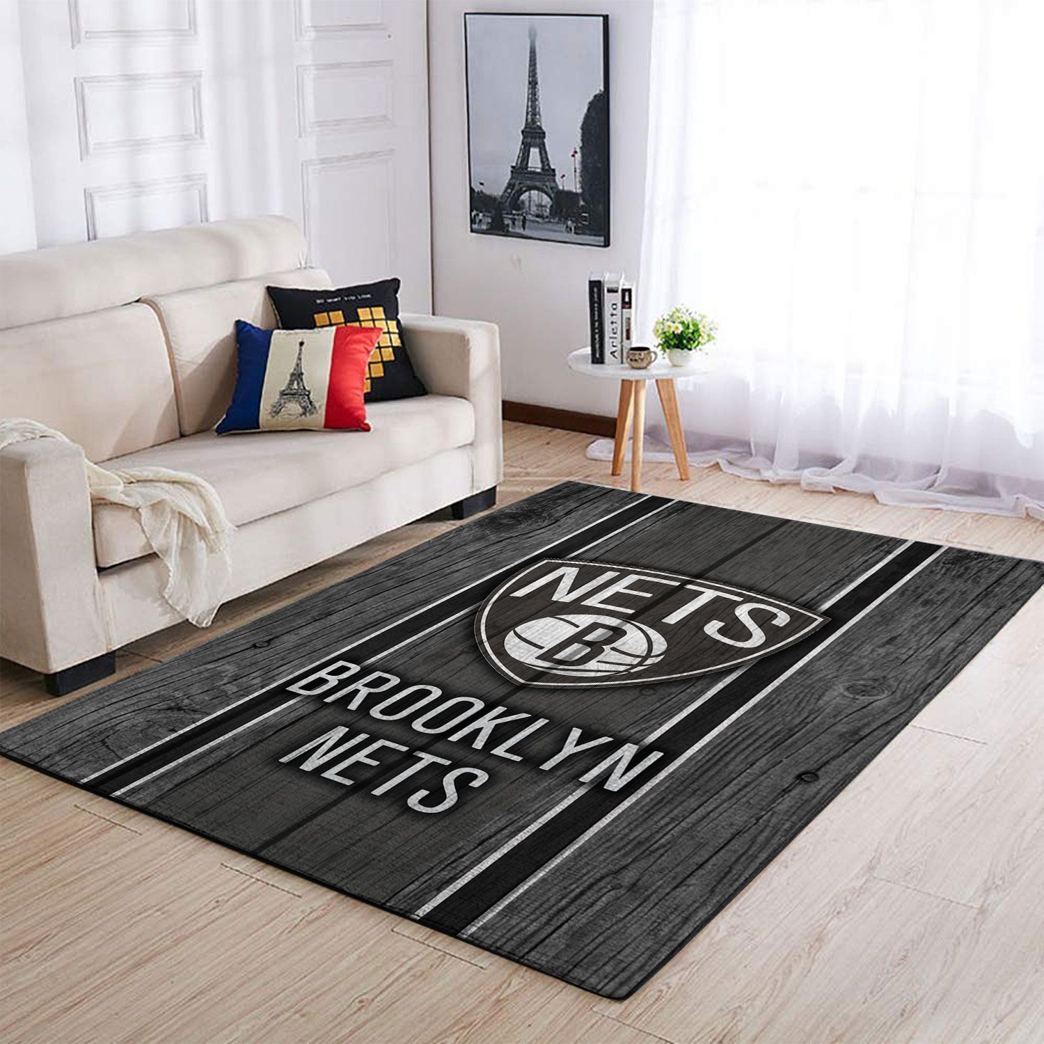 Brooklyn Nets Nba Team Logo Wooden Style Nice Gift Home Decor Rectangle Area Rug - Indoor Outdoor Rugs