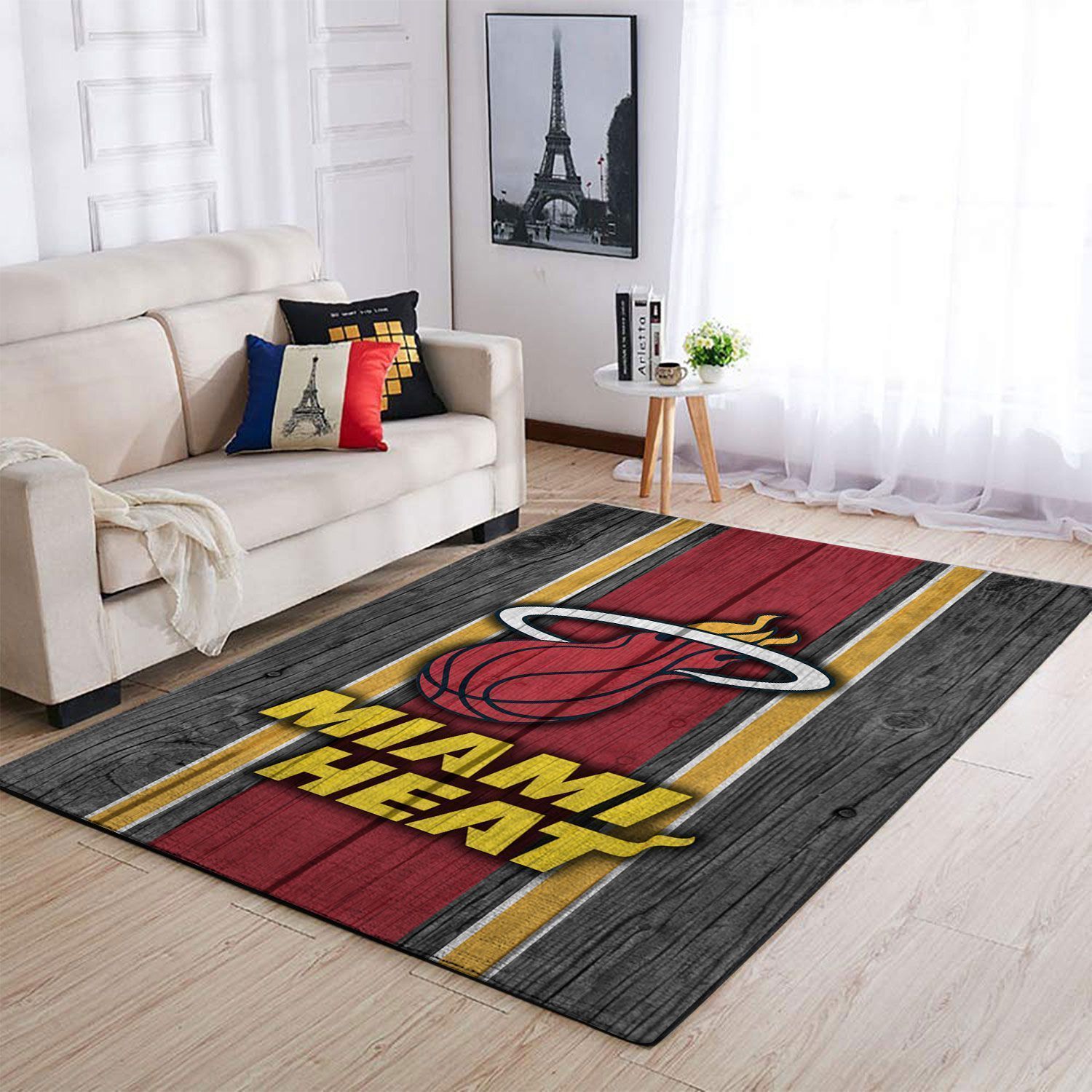 Miami Heat Nba Team Logo Wooden Style Nice Gift Home Decor Rectangle Area Rug - Indoor Outdoor Rugs