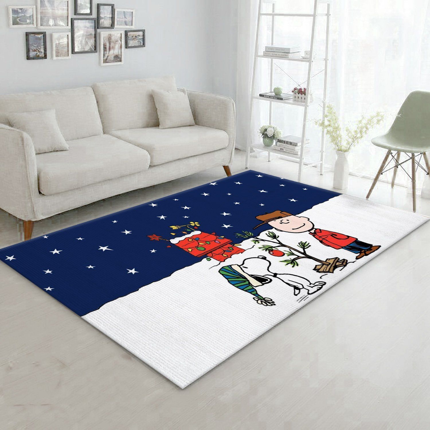 Snoopy Snow Area Rug For Christmas Living Room Rug Home US Decor - Indoor Outdoor Rugs