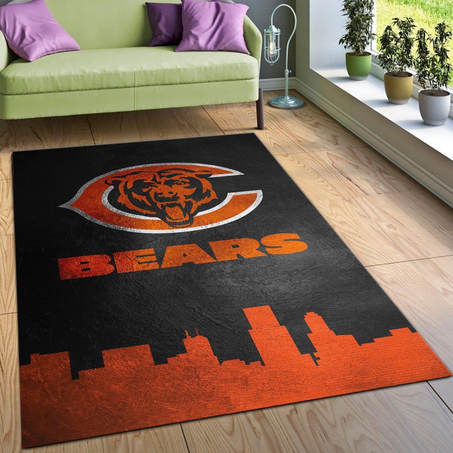 Chicago Bears Skyline NFL Area Rug Carpet, Bedroom, Home Decor Floor Decor - Indoor Outdoor Rugs