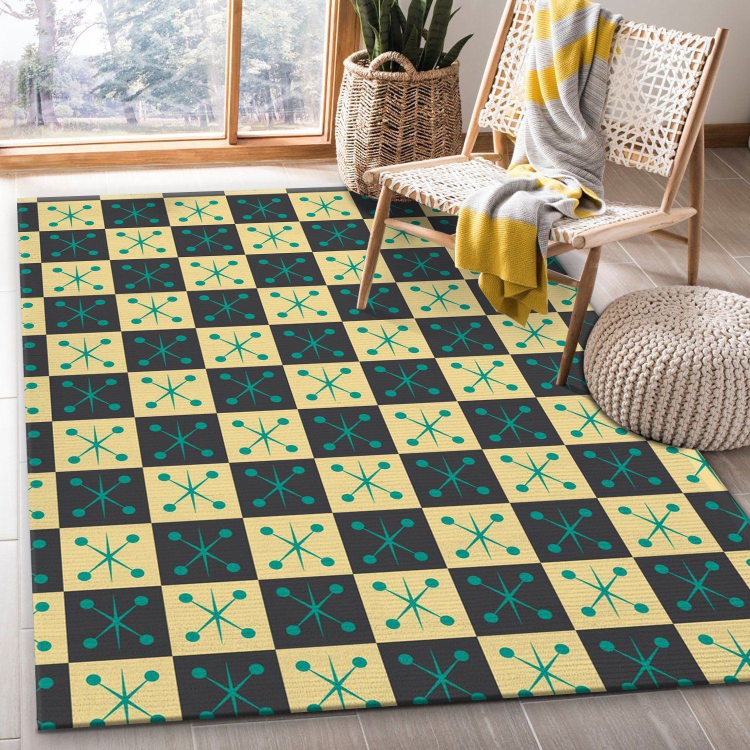 Midcentury Pattern 55 Area Rug Carpet, Living room and bedroom Rug, Family Gift US Decor - Indoor Outdoor Rugs