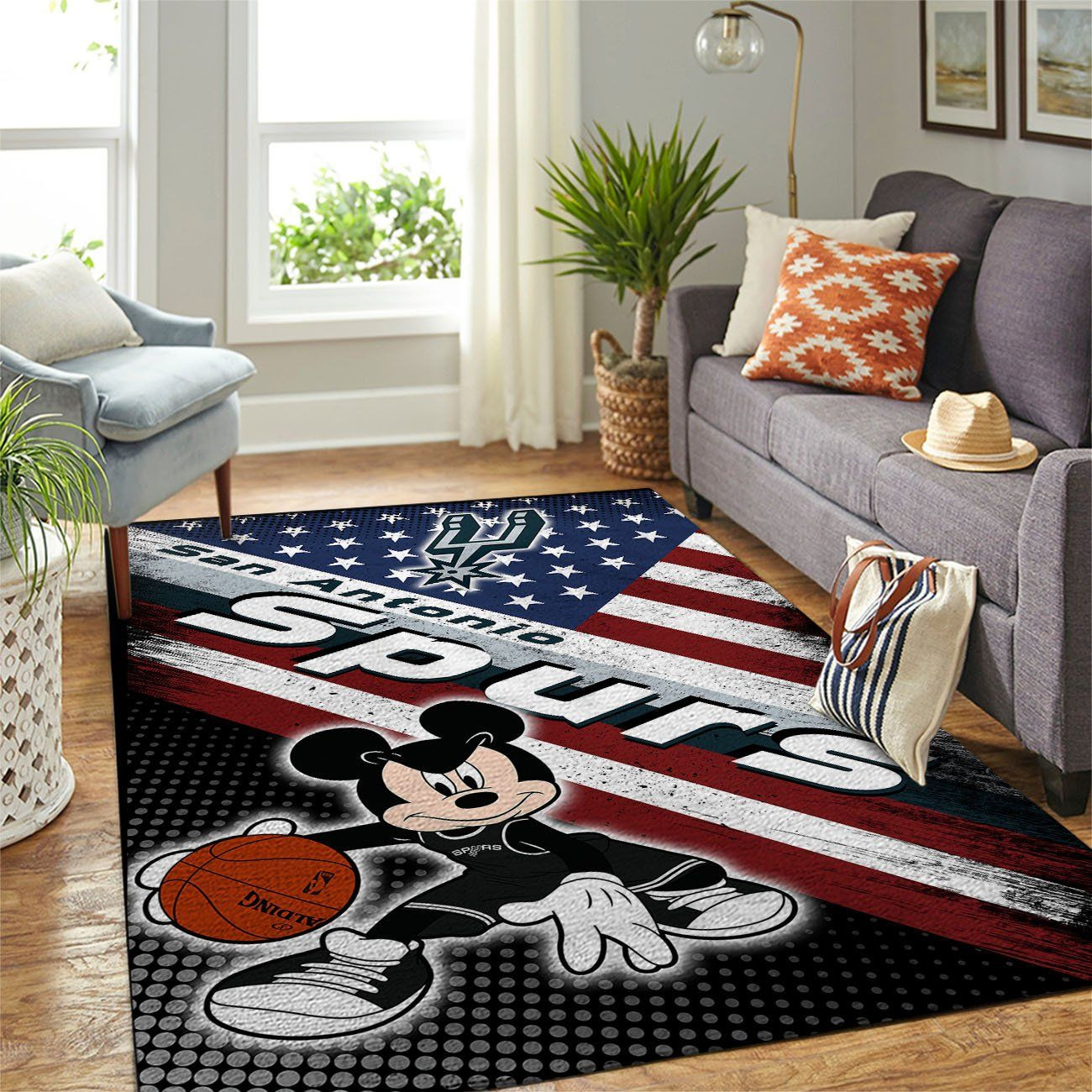 San Antonio Spurs Nba Team Logo Mickey Us Style Nice Gift Home Decor Rectangle Area Rug - Indoor Outdoor Rugs