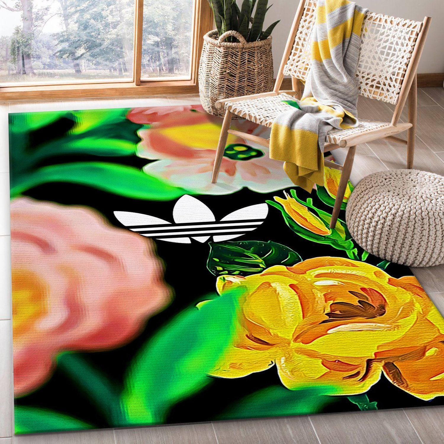 Adidas Flower V1 Rug Living Room Rug US Gift Decor - Indoor Outdoor Rugs