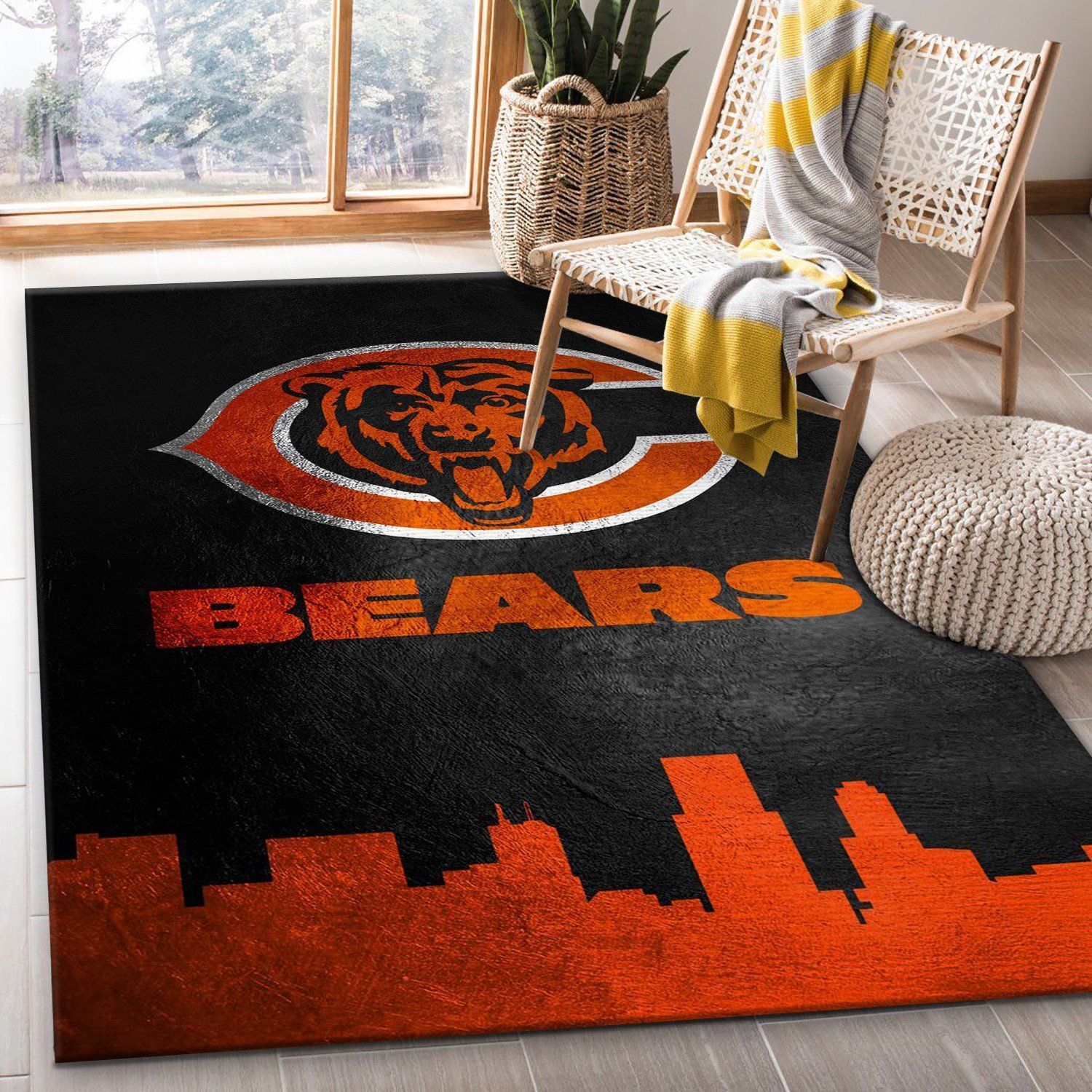 Chicago Bears Skyline NFL Area Rug Carpet, Bedroom, Home Decor Floor Decor - Indoor Outdoor Rugs