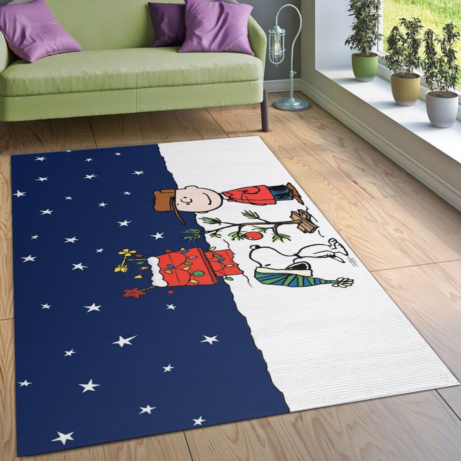 Snoopy Snow Area Rug For Christmas Living Room Rug Home US Decor - Indoor Outdoor Rugs