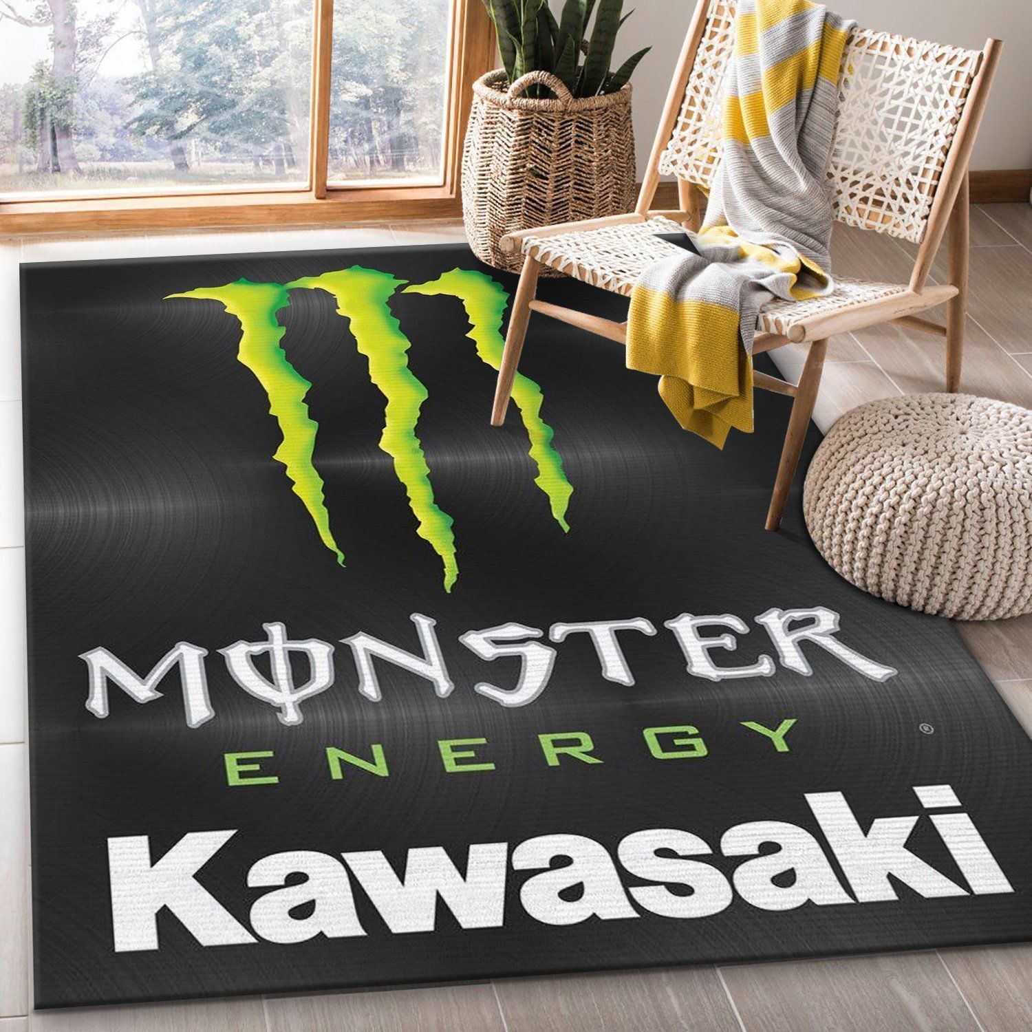 Kawasaki Logo Monster Area Rug For Christmas Bedroom Rug Home US Decor - Indoor Outdoor Rugs