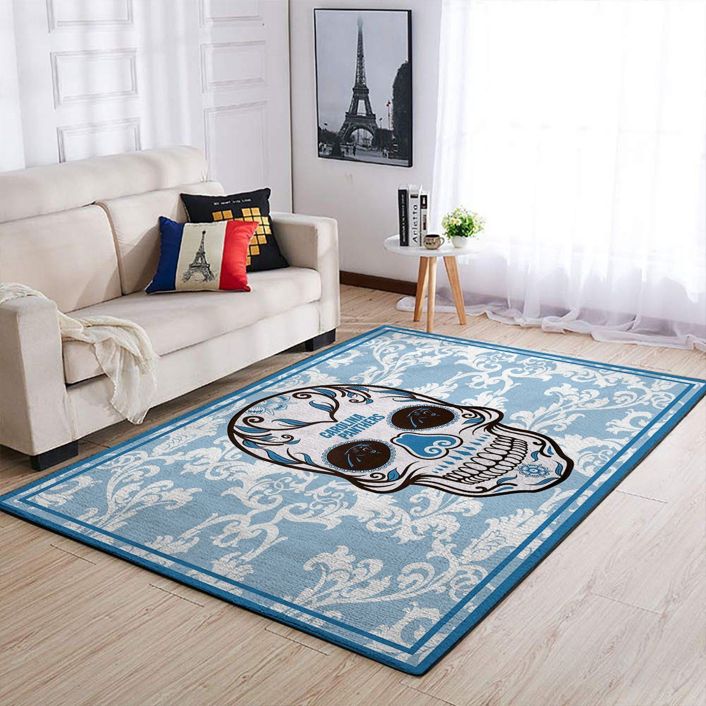 Carolina Panthers Nfl Team Logo Skull Flower Style Nice Gift Home Decor Rectangle Area Rug - Indoor Outdoor Rugs