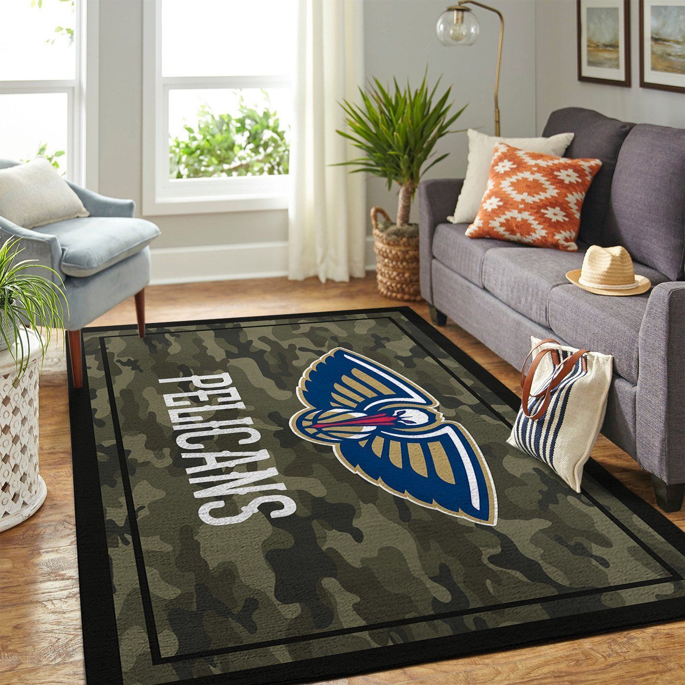 New Orleans Pelicans Nba Team Logo Camo Style Nice Gift Home Decor Rectangle Area Rug - Indoor Outdoor Rugs