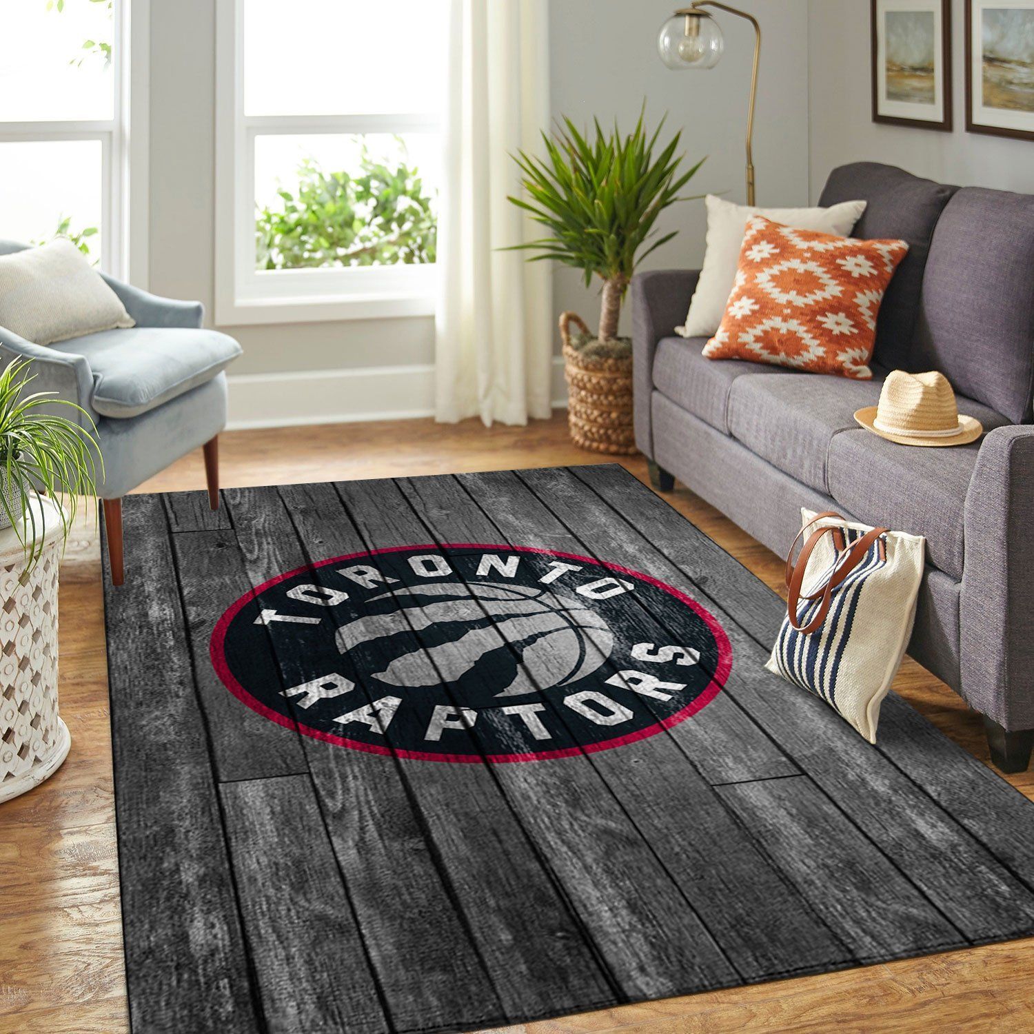 Toronto Raptors Nba Team Logo Grey Wooden Style Nice Gift Home Decor Rectangle Area Rug - Indoor Outdoor Rugs