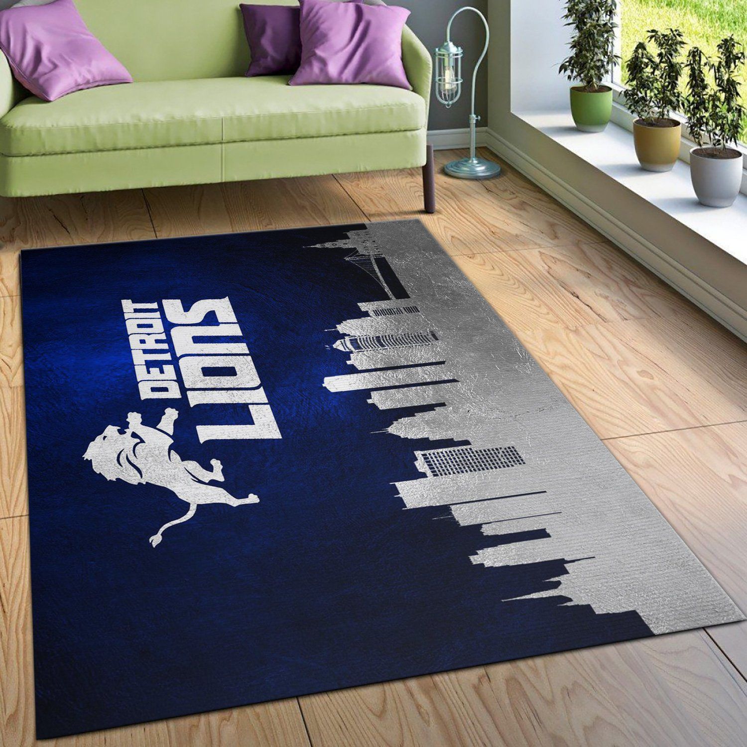 Detroit Lions Skyline NFL Team Logos Area Rug, Living Room Rug, Home US Decor - Indoor Outdoor Rugs