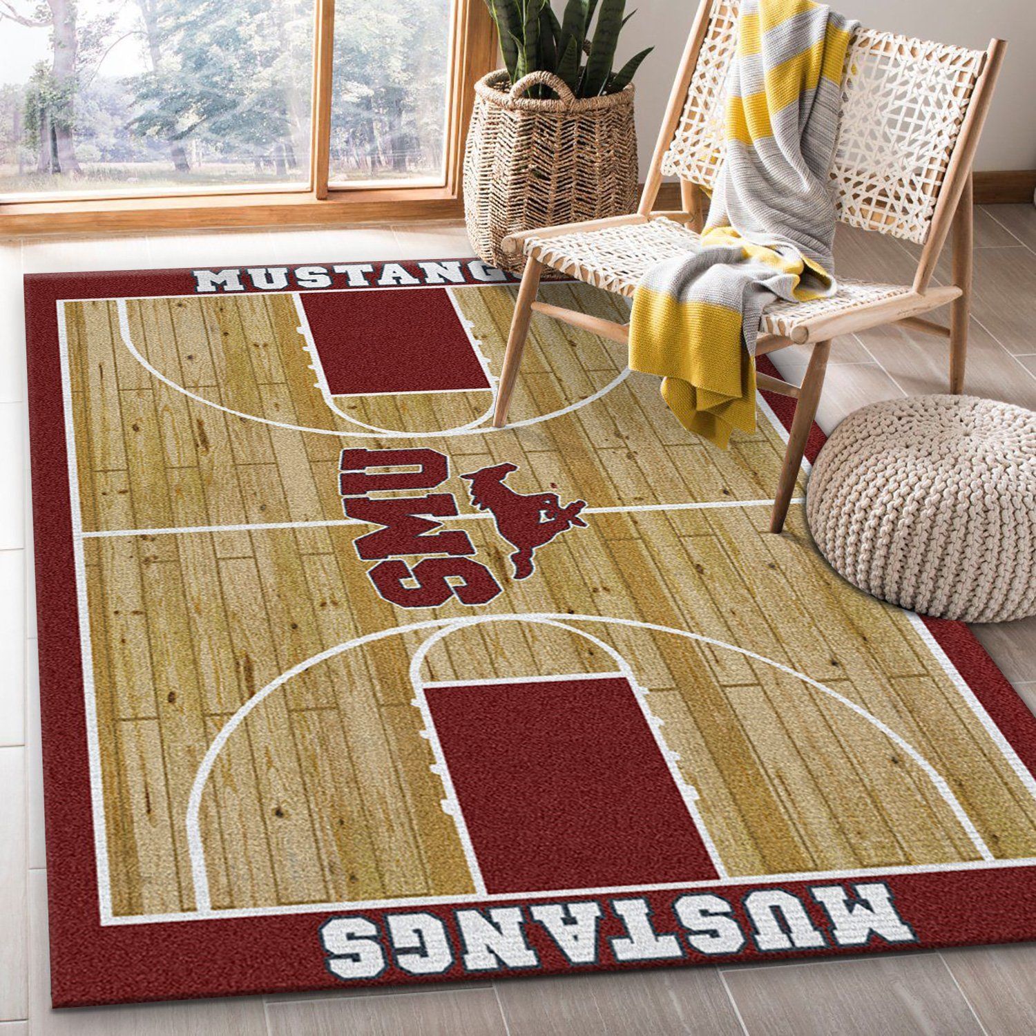 College Home Court Southern Methodist Basketball Team Logo Area Rug, Kitchen Rug, Home US Decor - Indoor Outdoor Rugs