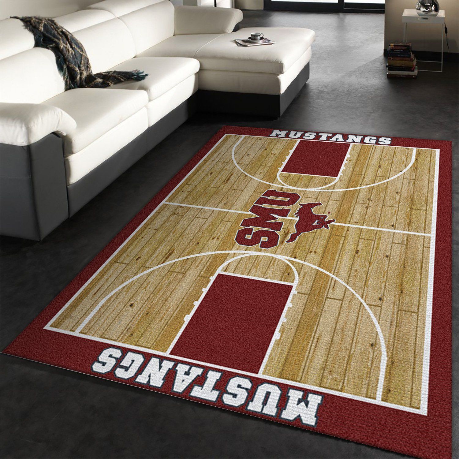 College Home Court Southern Methodist Basketball Team Logo Area Rug, Kitchen Rug, Home US Decor - Indoor Outdoor Rugs